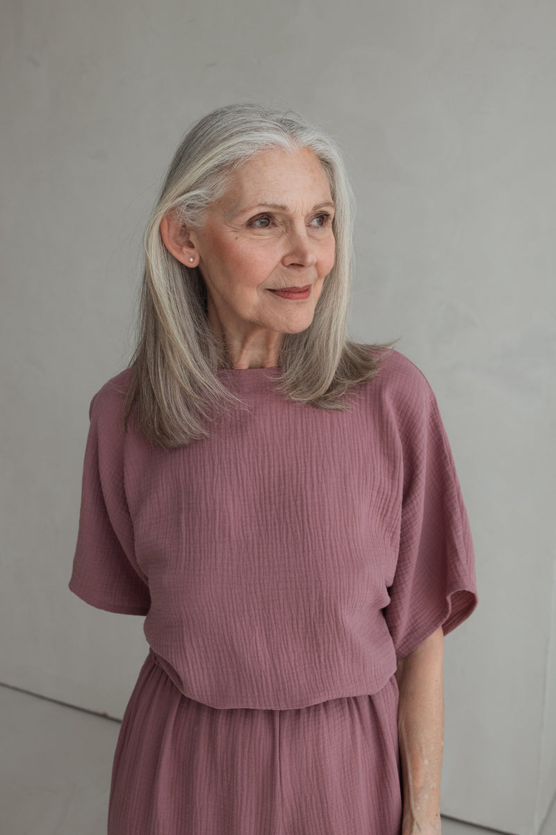 Jumpsuit Mauve aus Musselin mit Schleife
