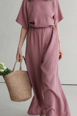 Jumpsuit Mauve aus Musselin mit Schleife