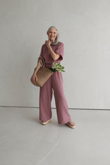 Jumpsuit Mauve aus Musselin mit Schleife