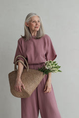 Jumpsuit Mauve aus Musselin mit Schleife