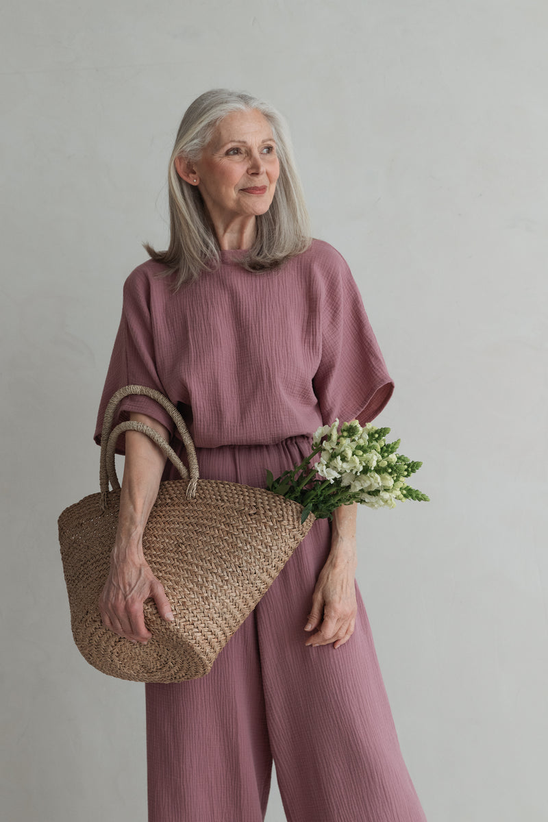 Jumpsuit Mauve aus Musselin mit Schleife