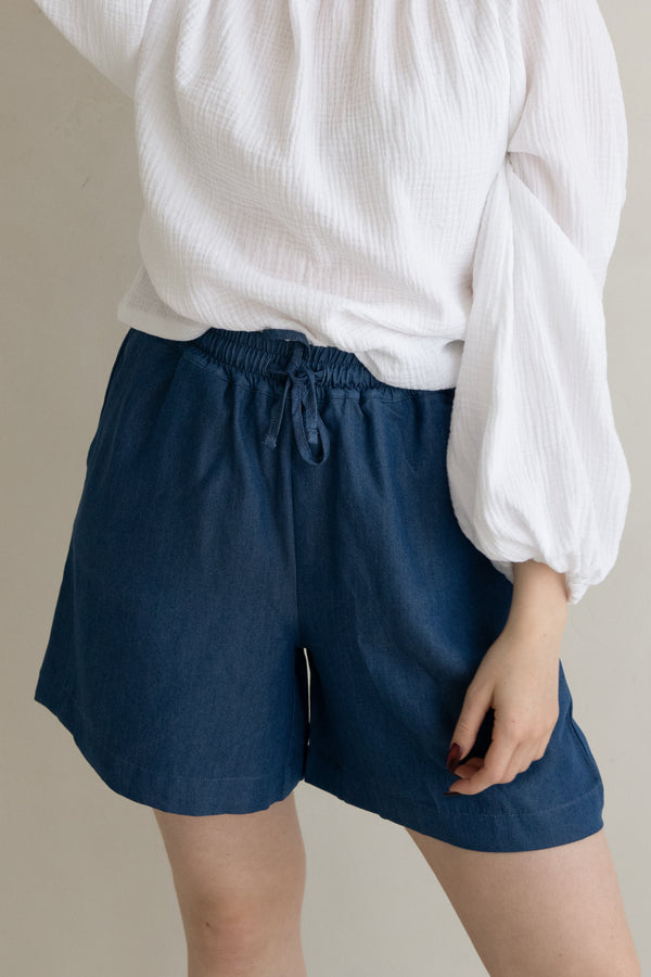 Shorts aus Lyocell Indigo