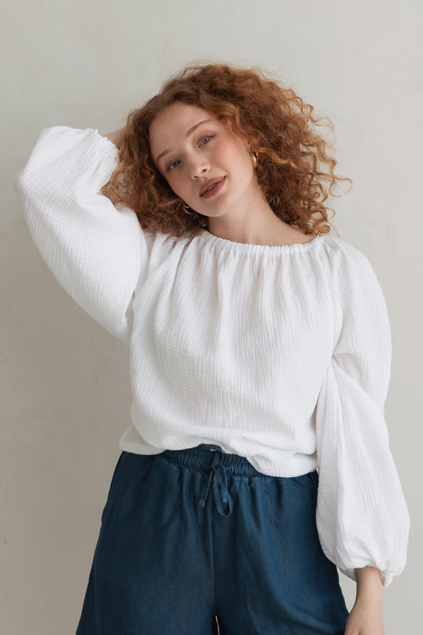 Bluse aus Musselin Weiß