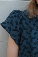 Bluse mit Stickerei Blue