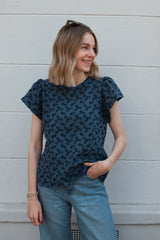 Bluse mit Stickerei Blue