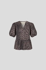 Nachhaltige Jeansbluse mit Leo-Print aus Bio-Baumwolle – fair produziert – Clara Himmel