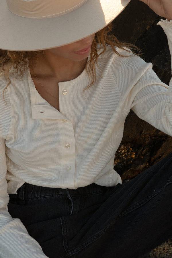 Cardigan aus Rippjersey Ecru PISA