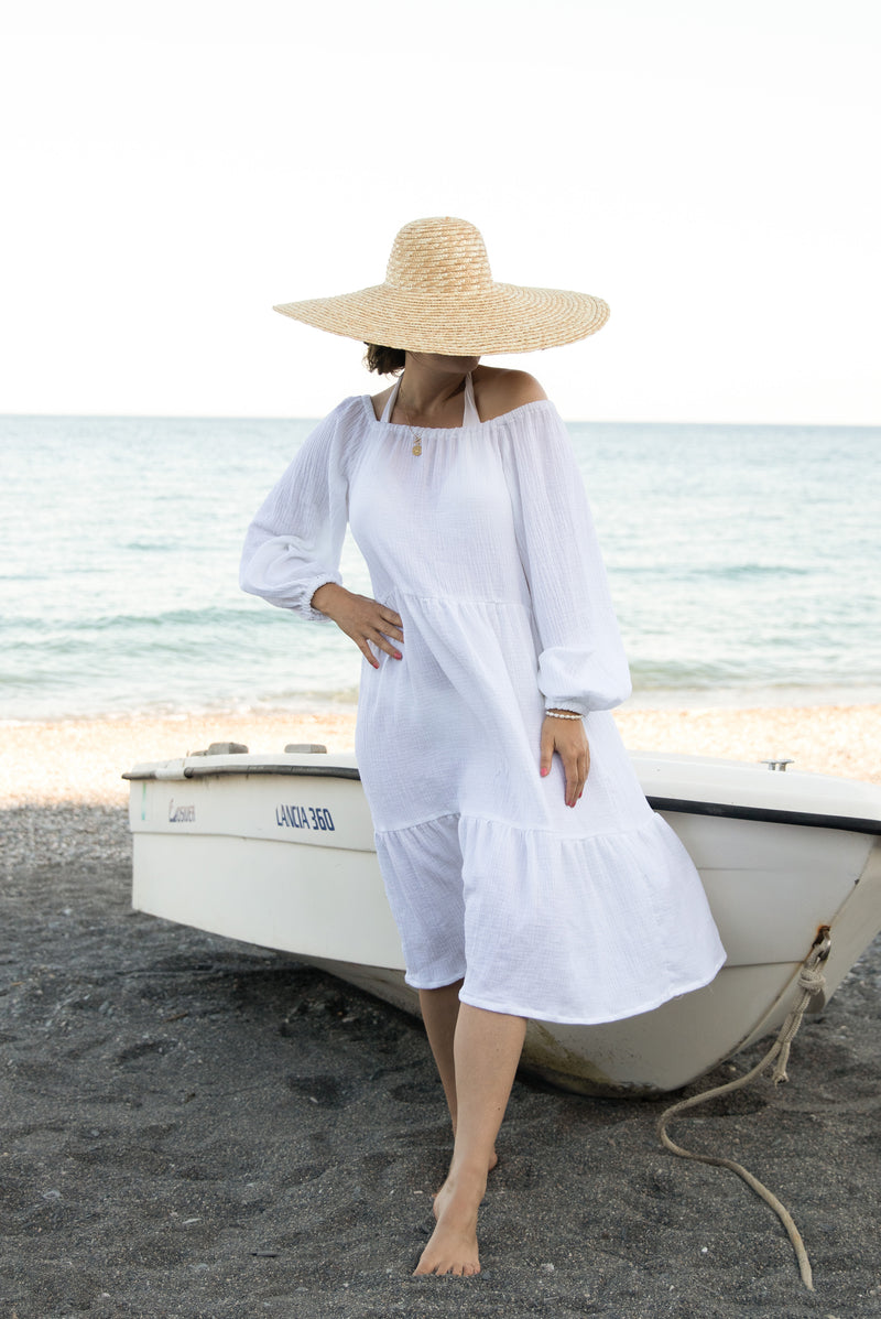 Midi-Kleid aus Musselin Weiß PALERMO
