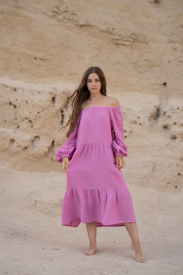 Midi-Kleid aus Musselin Pink PALERMO