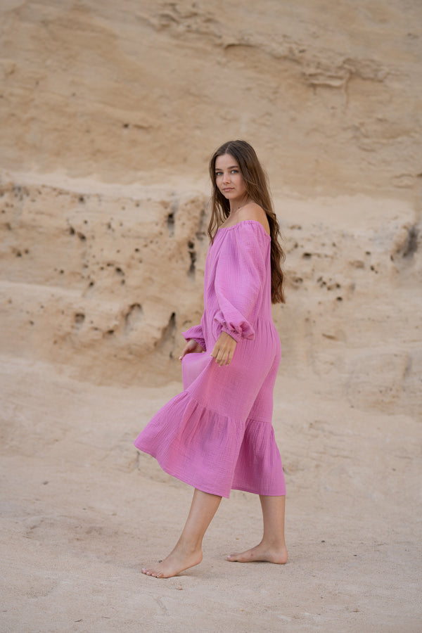 Midi-Kleid aus Musselin Pink PALERMO