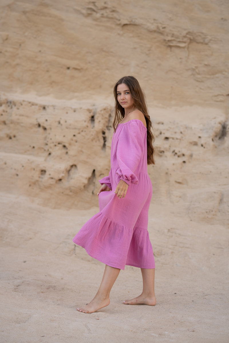 Midi-Kleid aus Musselin Pink PALERMO