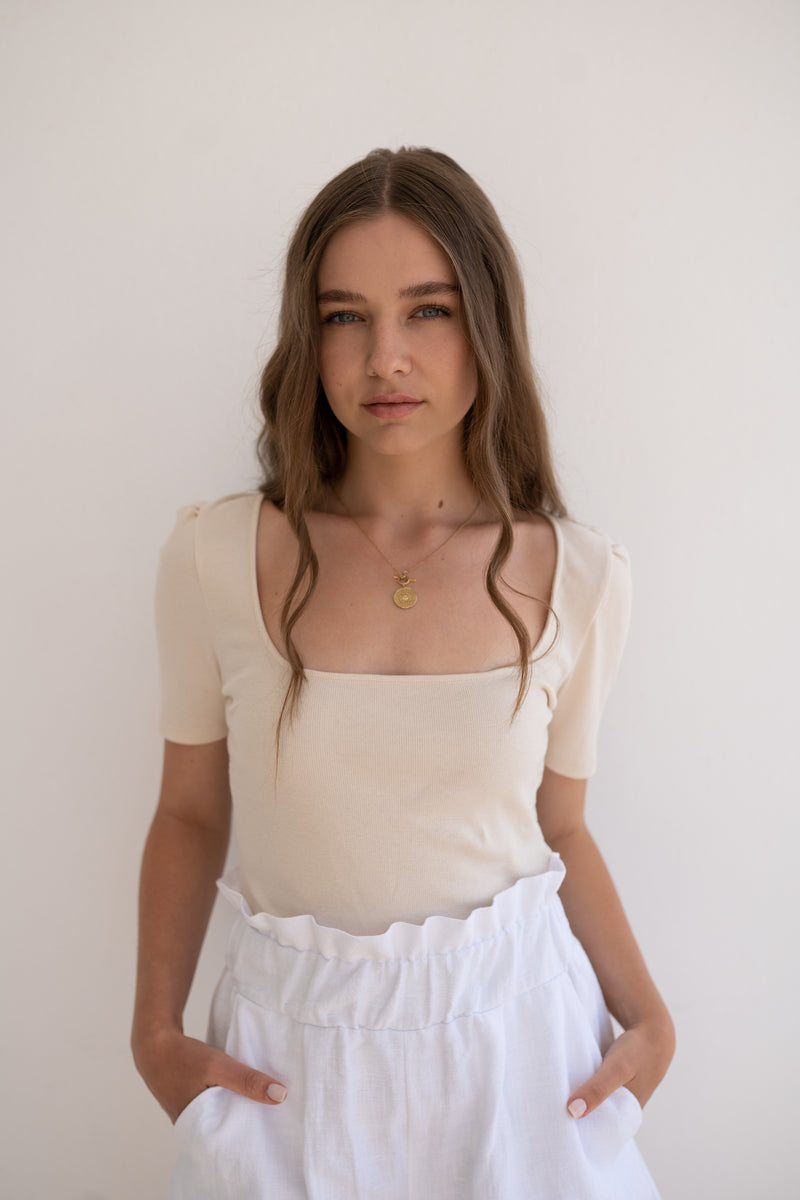 Rippjersey-Shirt White Sand JULIA