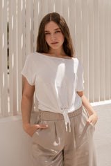 Cropped Shirt aus Leinenmix Weiß ADELE