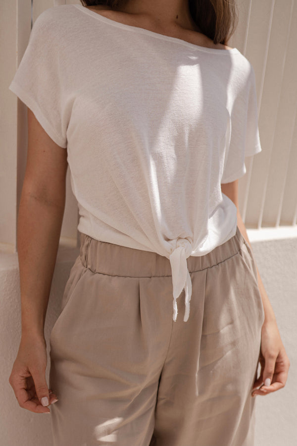 Cropped Shirt aus Leinenmix Weiß