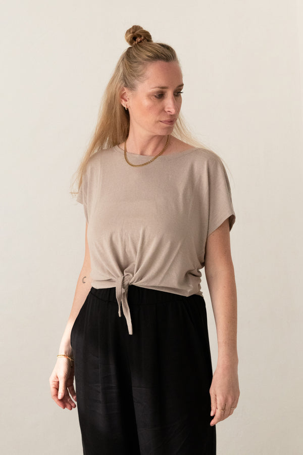 Cropped Shirt aus Leinenmix Sand