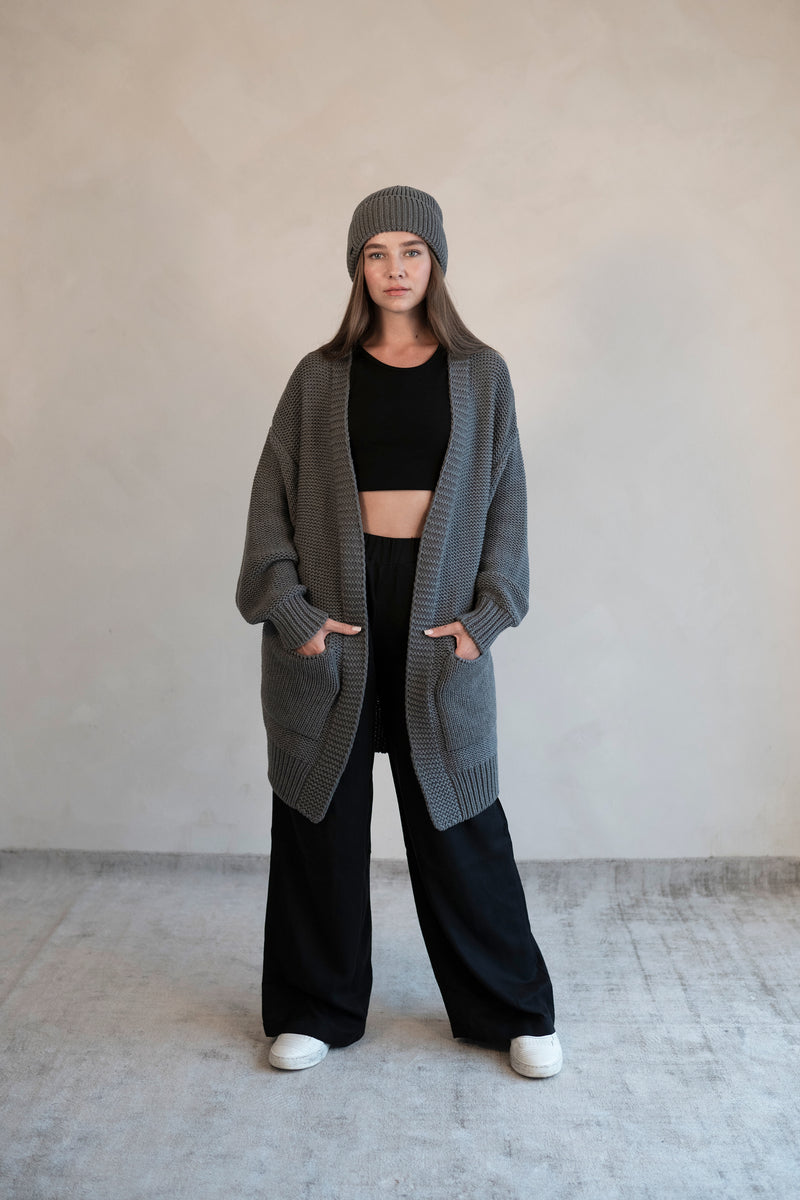 Knitted Coat Grey-Melange PAULA